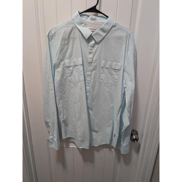 Calvin Klein Men's XL Light Blue Slim-Fit Long-Sleeve Button Up Dress Shirt - Picture 1 of 7
